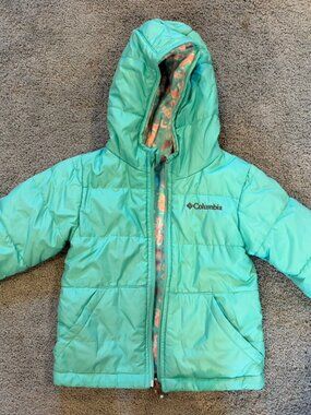 Columbia Girls Reversible Hooded Jacket 3T Mint/Fleece Print